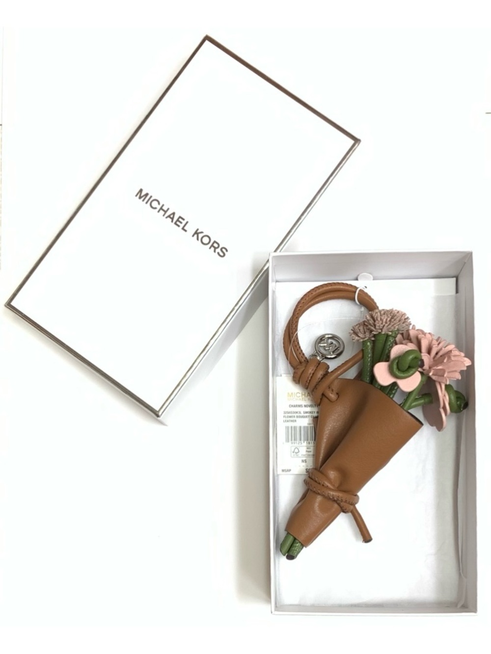 NWT MICHAEL KORS Smooth Leather Floral Bouquet Leather Loop Bag Charm/Key Chain - Picture 6 of 11